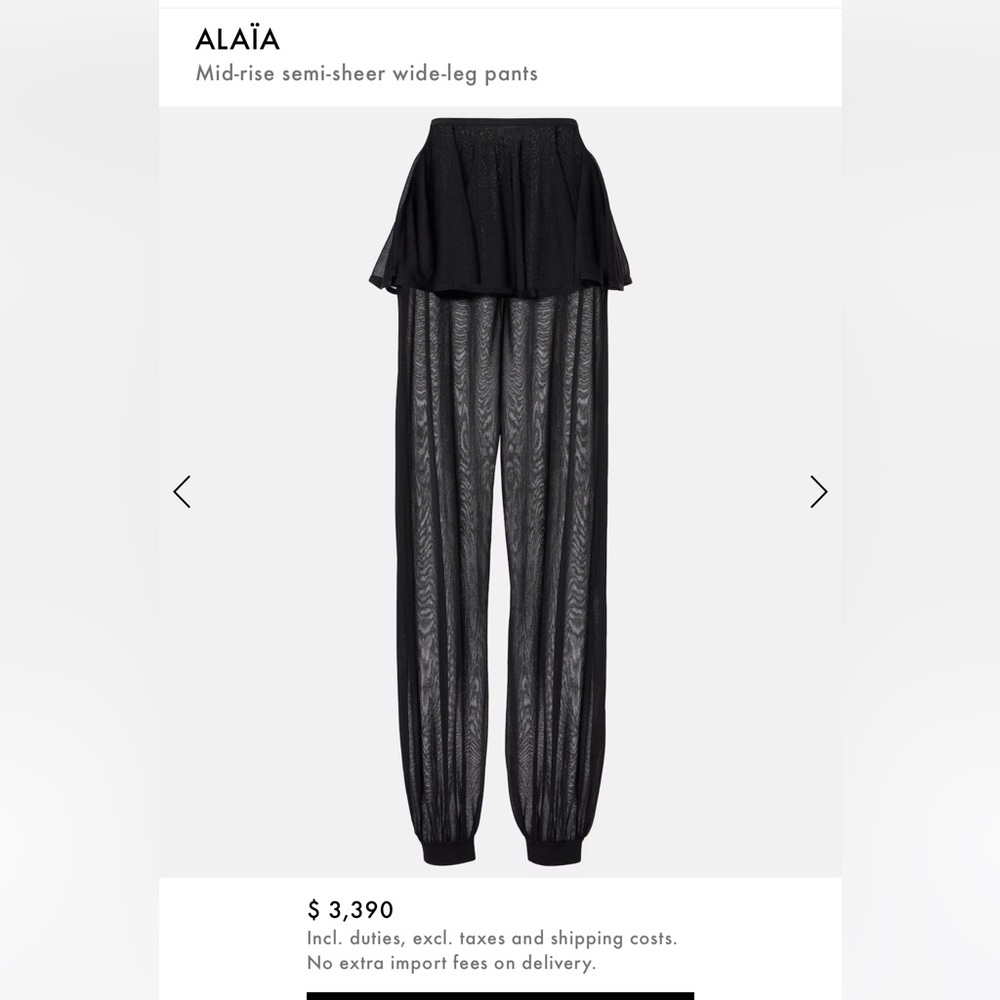 $3375 Alaia sheer peplum black balloon pants